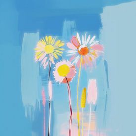 Abstract blue daisy meadow by Floral Abstractions