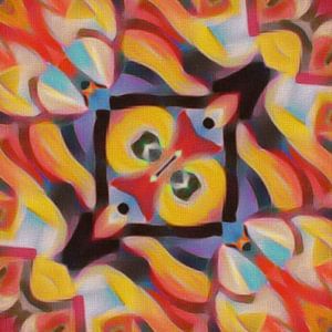 Abstract in rood geel blauw zwart
