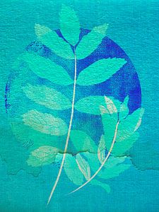 Modern Botanical: Herbstblätter vor untergehender Sonne (Mixed Media)