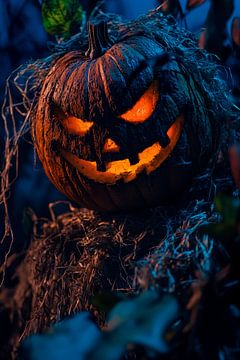 Halloween pompoen lantaarn bij nacht van Poster Art Shop