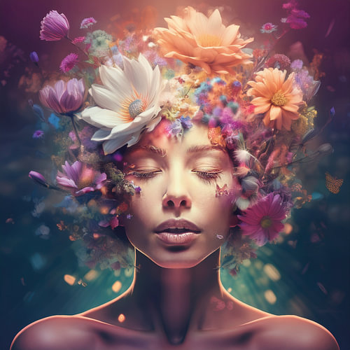 A beautiful woman with flowers for hair