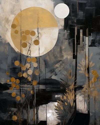 Full Moon, Japandi style Abstract