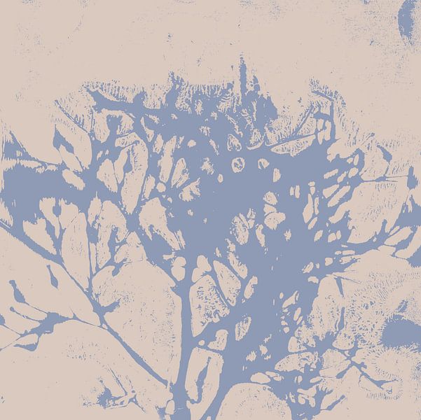 Botanical Japandi style art in pastel colors. Organic shape in lilac on warm beige by Dina Dankers