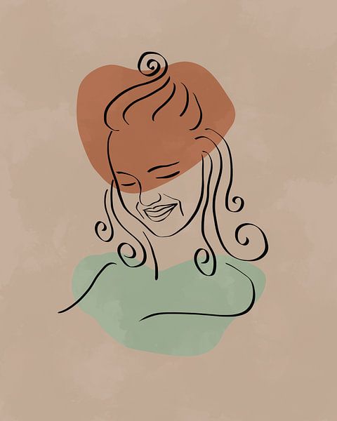 Minimalist design with a line drawing of a female face with long hair by Tanja Udelhofen
