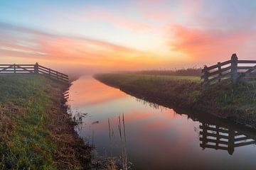 Mistige zonsopkomst in natuurgebied Kruiszwin in Anna Paulowna (2) van Bram Lubbers