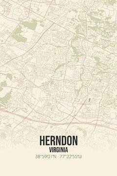 Vintage landkaart van Herndon (Virginia), USA. van MijnStadsPoster