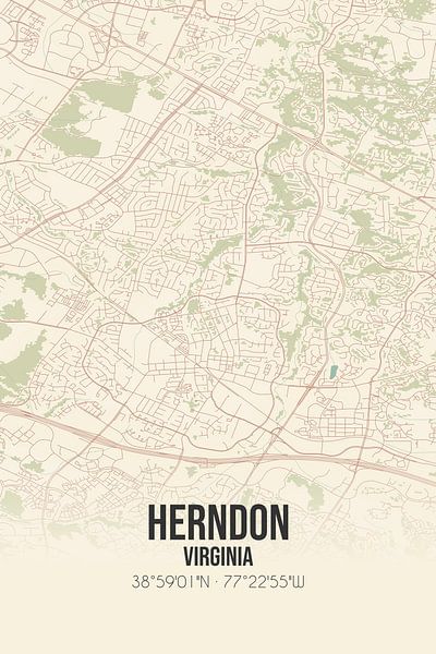 Carte ancienne de Herndon (Virginie), USA. par Affiches de lieux