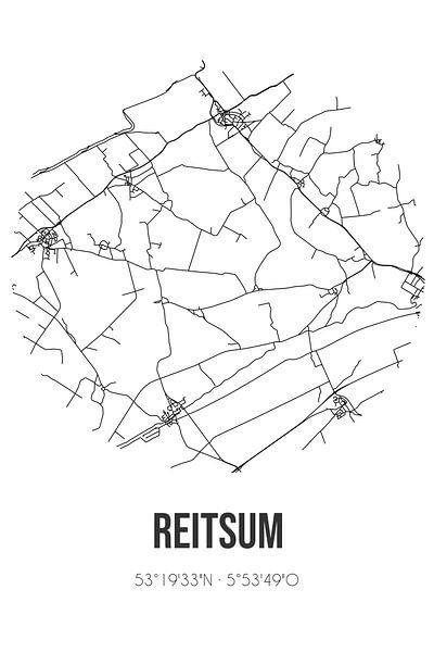 Reitsum (Fryslan) | Karte | Schwarz und Weiß von Ortsdrucke