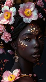 afrikanische Frau mit Blumen von Gelissen Artworks