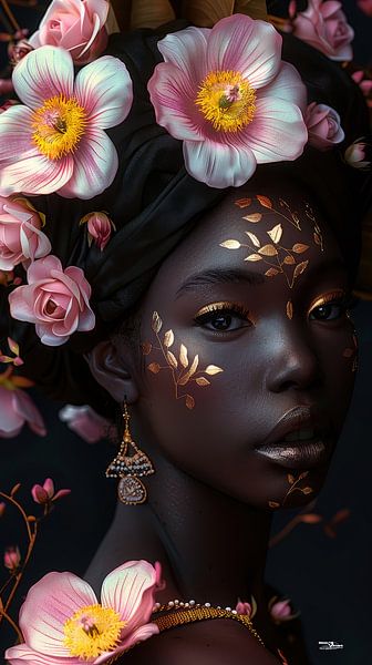 african woman with flowers by Gelissen Artworks