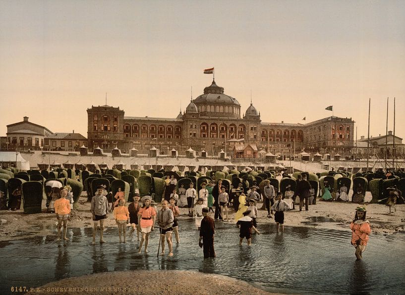 Kurhaus & strand van Scheveningen van Vintage Afbeeldingen