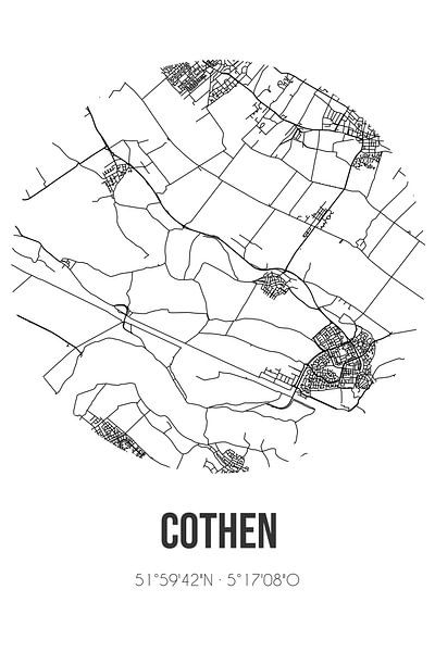 Cothen (Utrecht) | Map | Black and white by Prints of Place