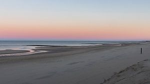 Verlassener Strand von Den Helder unter einem pastellfarbenen Himmel