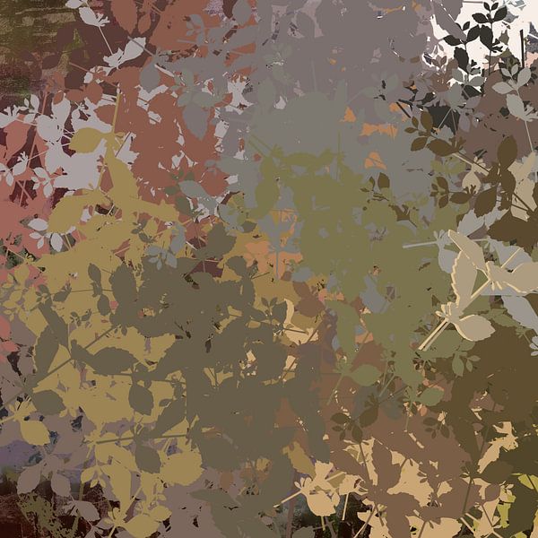 Nature inspired modern abstract botanical art. Leaves in brown, terra, green. by Dina Dankers