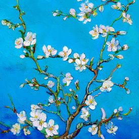 Gemälde mit weißen Blüten auf blauem Hintergrund von But First Framing