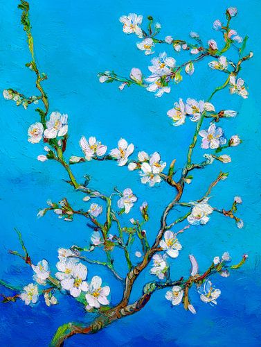 Peinture représentant des fleurs blanches sur fond bleu sur But First Framing