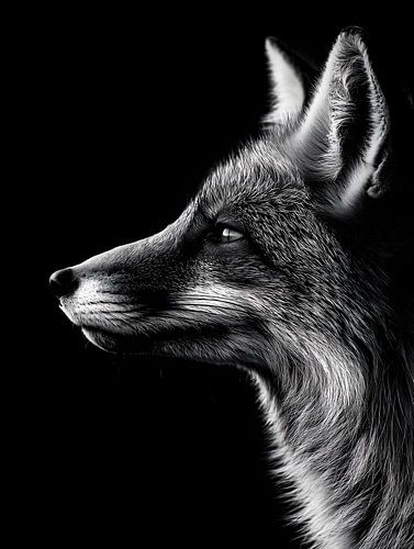 Fuchs in profiel – Elegant zwart-wit dierenportret