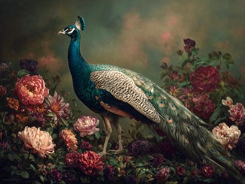 Jardin de la fierté - Paon parmi les fleurs