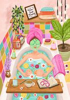 Vrouw in Bad Illustratie Relax Soak Unwind Quote Self care