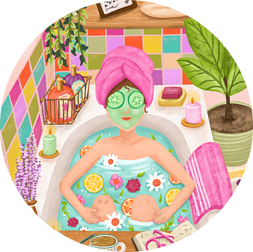 Vrouw in Bad Illustratie Relax Soak Unwind Quote Self care van Aniet Illustration