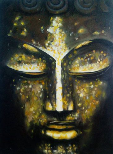 Buddha, golden 2017 - Media-Mix on wood