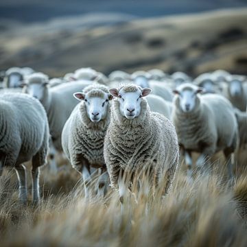 Kudde schapen in een weiland van TheXclusive Art