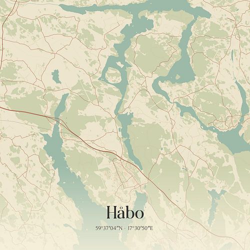 Alte Karte von Håbo, Schweden.