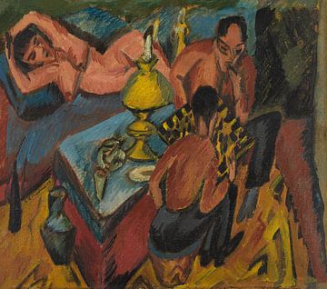 Erich Heckel and Otto Mueller playing chess, Ernst Ludwig Kirchner