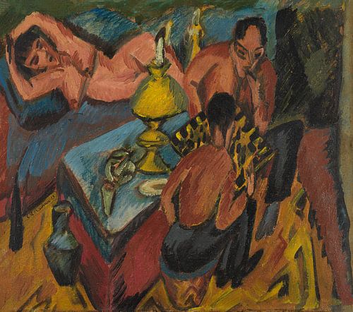 Erich Heckel and Otto Mueller playing chess, Ernst Ludwig Kirchner
