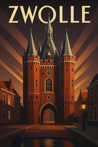 Retro Zwolle Wanddruck - Niederländische Stadt Poster
