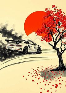 Porsche 911 GT3 RS Rote Sonne und Kirschblüte