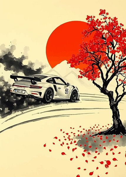 Porsche 911 GT3 RS Rode zon en kersenbloesem van MIROKKU