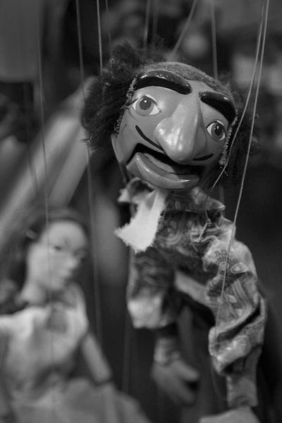 Handpuppen schwarz und weiß von Herman Peters
