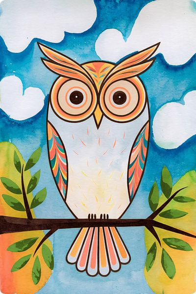 Kleurrijke uil op tak van Imperial Art House