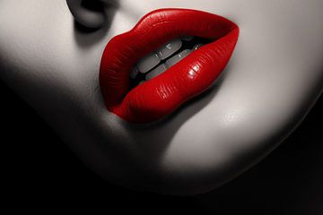 Rote Lippen aus nächster Nähe, Schwarz-Weiß-Fotografie von Animaflora PicsStock