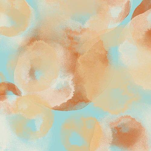 Neon kunst. Aquarel penseelstreken in terra en lichtblauw