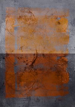 Abstract landschap in warm bruin en grijs. van Dina Dankers