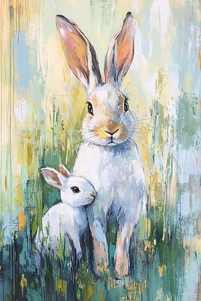 Mother rabbit and young together by Imperial Art House