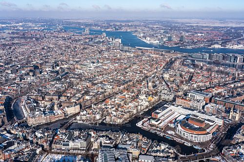 The canals of Amsterdam seen from the air.