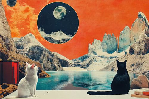 Katzen in einer surrealen Landschaftscollage