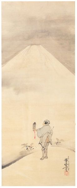 Kawanabe Kyōsai - Valkenier en de berg Fuji van Peter Balan