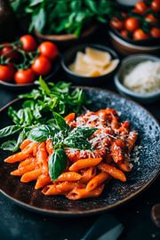 Delicious penne with fresh basil by Poster Art Shop