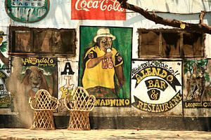 Collage kunst muur schildering café Zambia. Vintage design