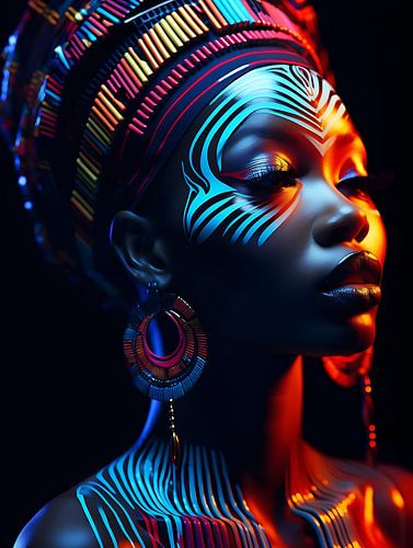 Afrikaanse vrouw met Neon verlichte tinten