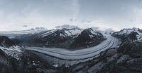 Panorama of the landscape at the Aletsch glacier in Switzerland between the mountains