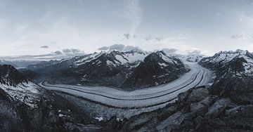 Panorama of the landscape at the Aletsch glacier in Switzerland between the mountains by Felix Van Lantschoot