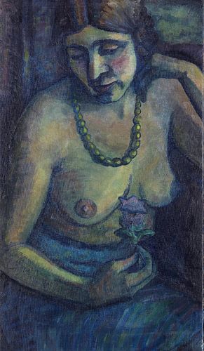 Zelfportret in blauw (half naakt met parelketting), Dorothea Maetzel-Johannsen, Um 1917-1922