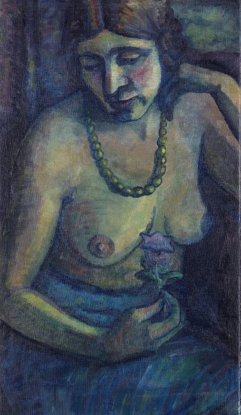 Self-portrait in blue (half naked with pearl necklace), Dorothea Maetzel-Johannsen, Um 1917-1922 by Atelier Liesjes