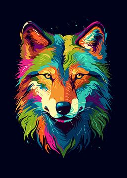 Wolf Dier Pop Art Kleurstijl van Qreative