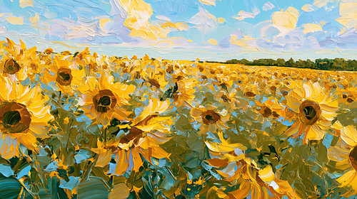 Abstract sunflower field in yellow and green